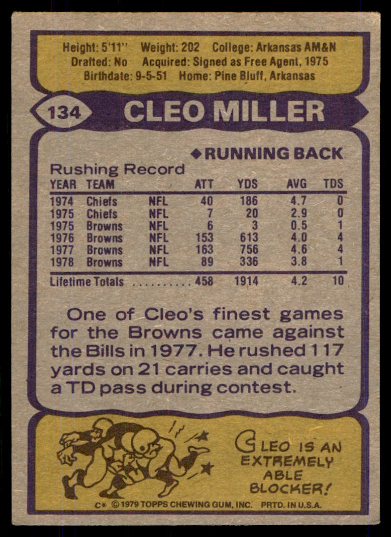 1979 TOPPS CLEO MILLER CLEVELAND BROWNS #134