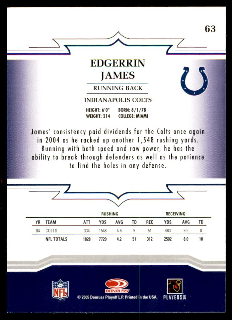 2005 DONRUSS THROWBACK THREADS EDGERRIN JAMES INDIANAPOLIS COLTS #63