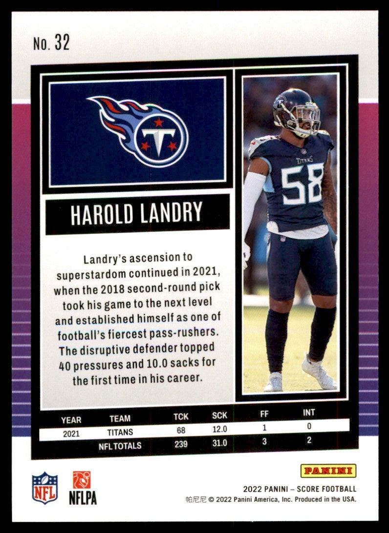 2022 SCORE HAROLD LANDRY TENNESSEE TITANS #32