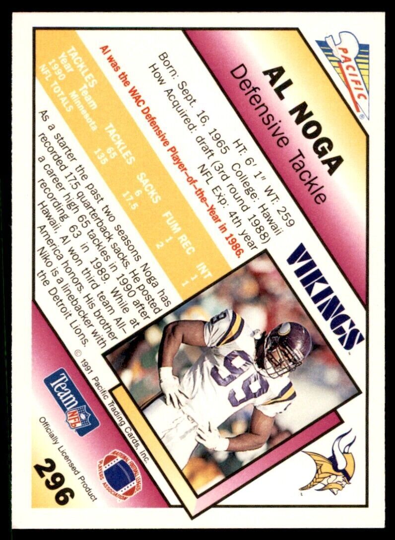 1991 Pacific. Al Noga . Minnesota Vikings #296