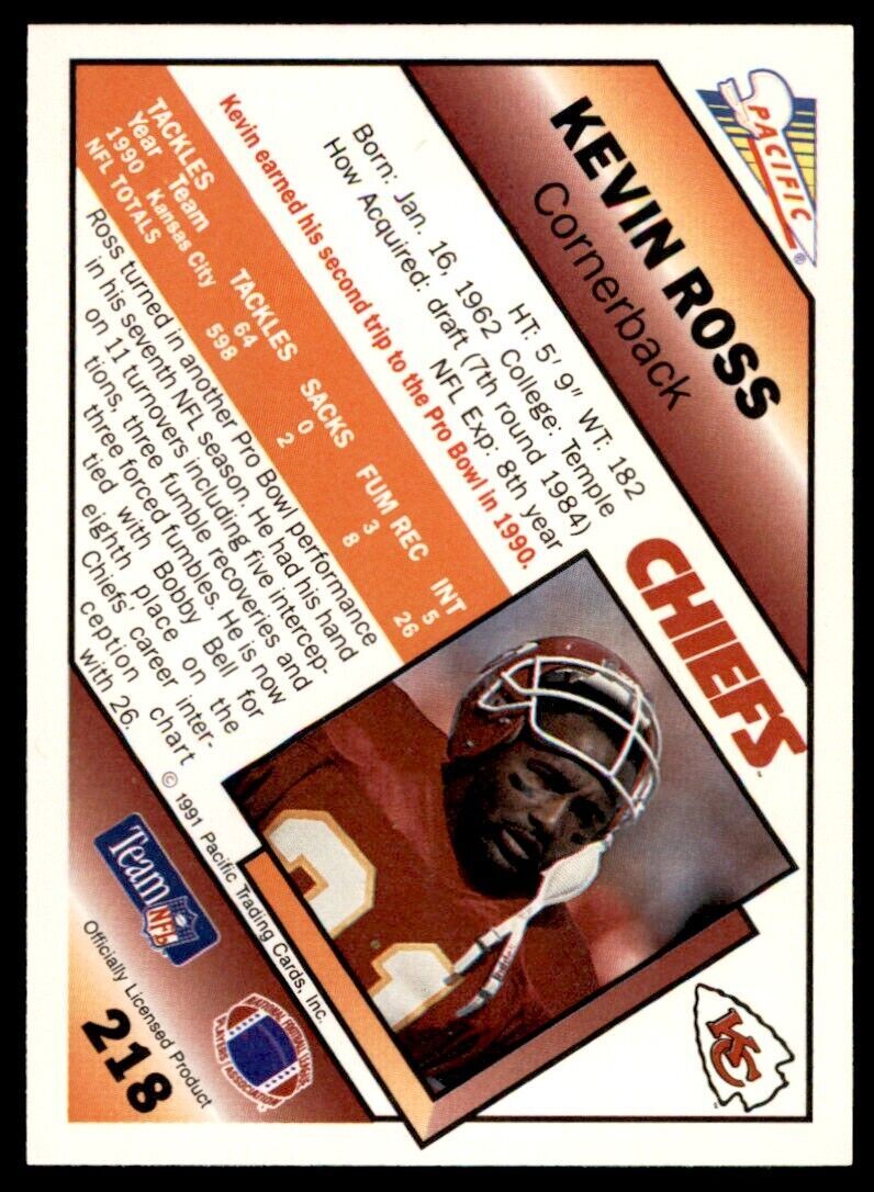 1991 Pacific. Kevin Ross . Kansas City Chiefs #218