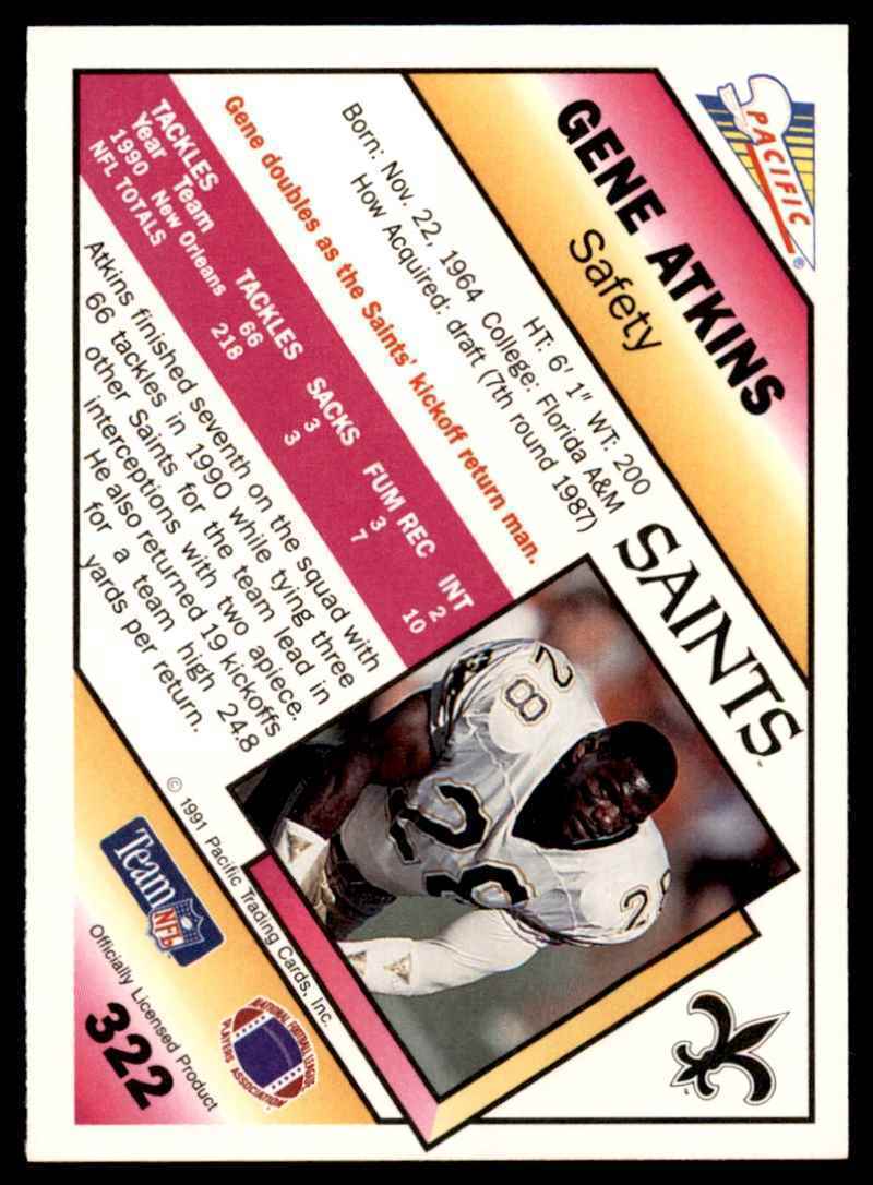 1991 Pacific. Gene Atkins . New Orleans Saints #322
