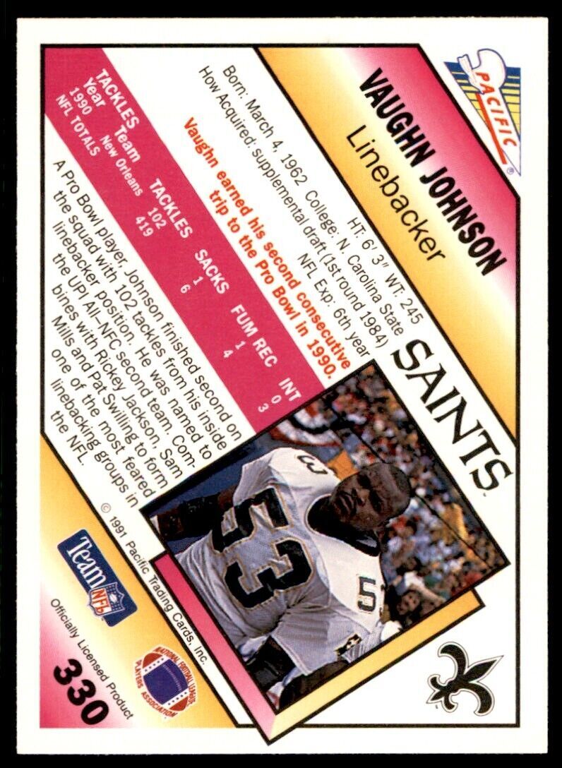 1991 Pacific. Vaughan Johnson . New Orleans Saints #330