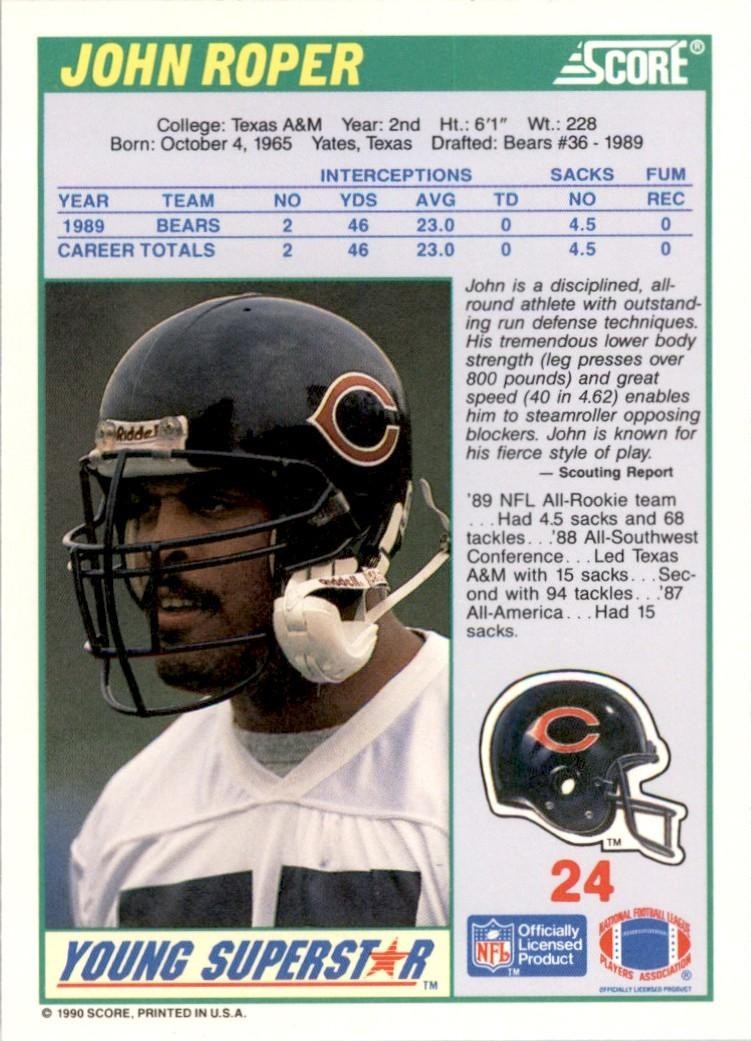1990 SCORE YOUNG SUPERSTARS JOHN ROPER CHICAGO BEARS #24