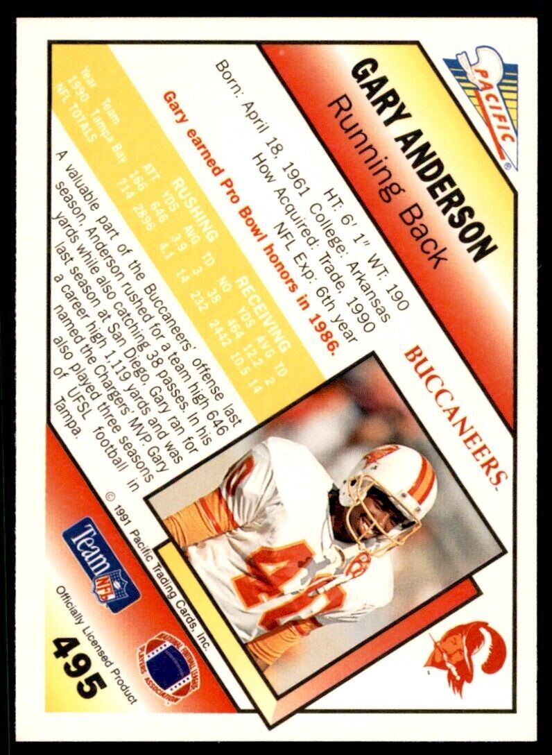 1991 Pacific. Gary Anderson . Tampa Bay Buccaneers #495