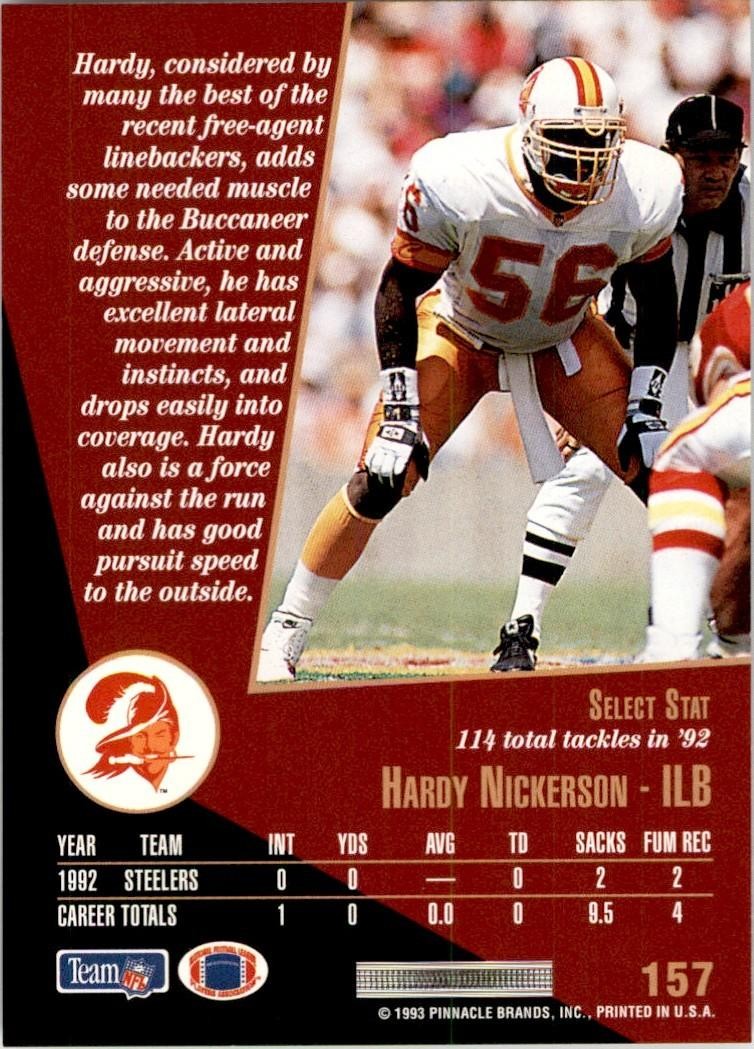 1993 SCORE SELECT HARDY NICKERSON TAMPA BAY BUCCANEERS #157