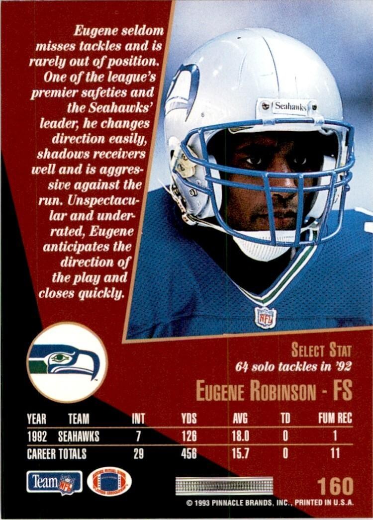 1993 SCORE SELECT EUGENE ROBINSON SEATTLE SEAHAWKS #160