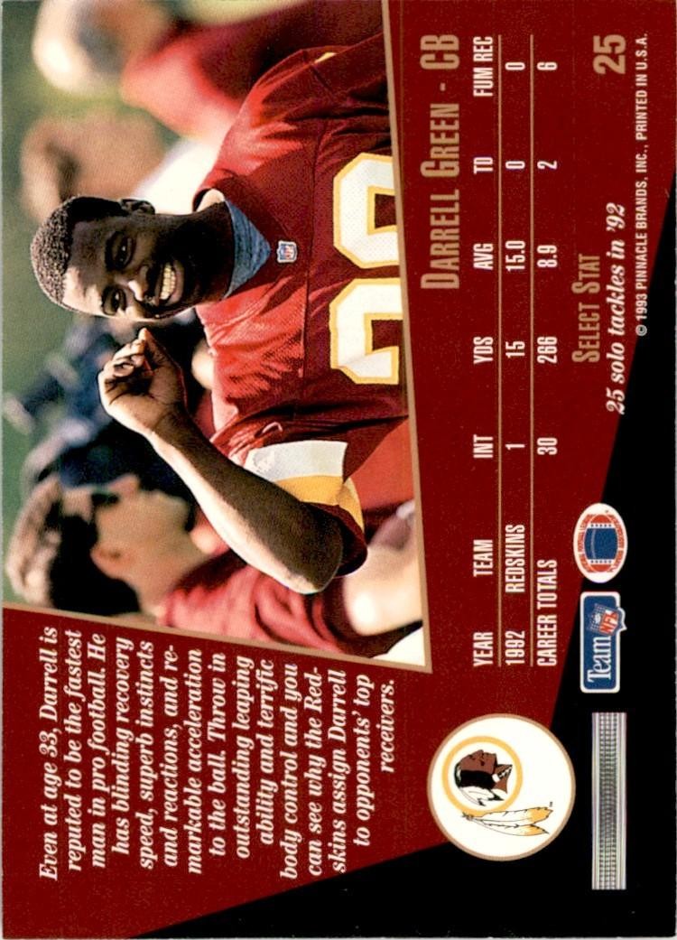1993 SCORE SELECT DARRELL GREEN WASHINGTON REDSKINS #25