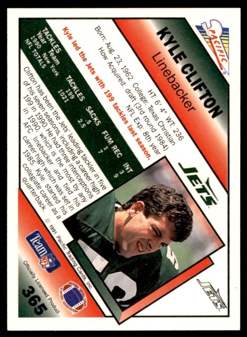 1991 Pacific. Kyle Clifton New York Jets #365