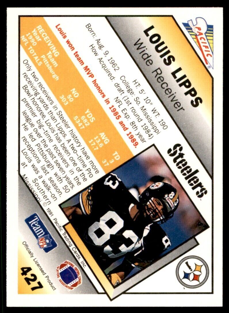 1991 Pacific. Louis Lipps Pittsburgh Steelers #427