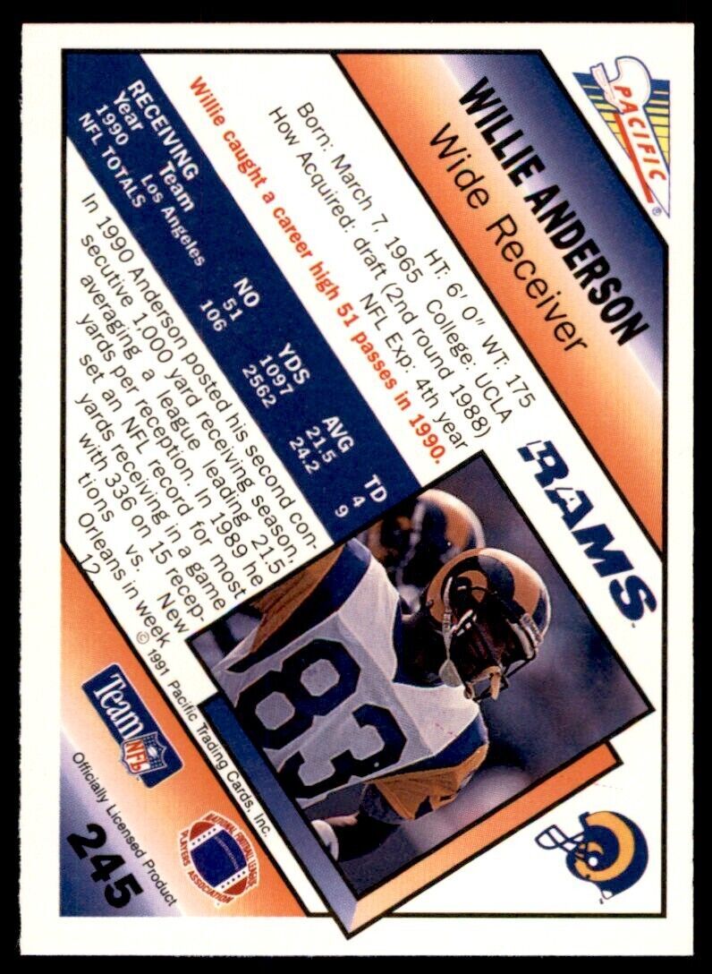 1991 Pacific. Willie Anderson Los Angeles Rams #245