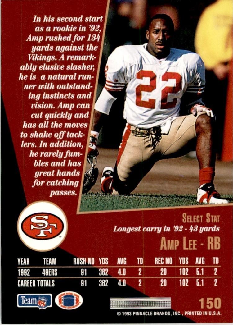 1993 SCORE SELECT AMP LEE SAN FRANCISCO 49ERS #150
