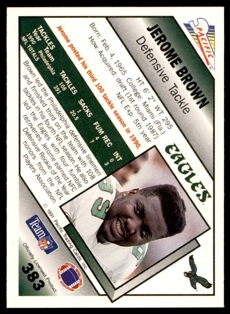 1991 Pacific. Jerome Brown . Philadelphia Eagles #383