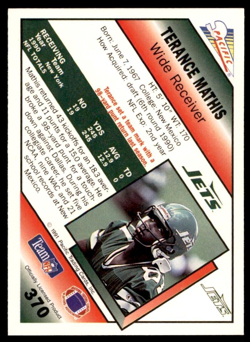1991 Pacific. Terance Mathis . New York Jets #370