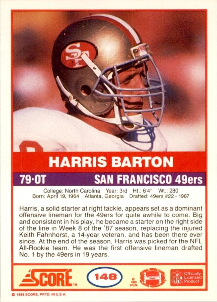 1989 SCORE HARRIS BARTON SAN FRANCISCO 49ERS #148