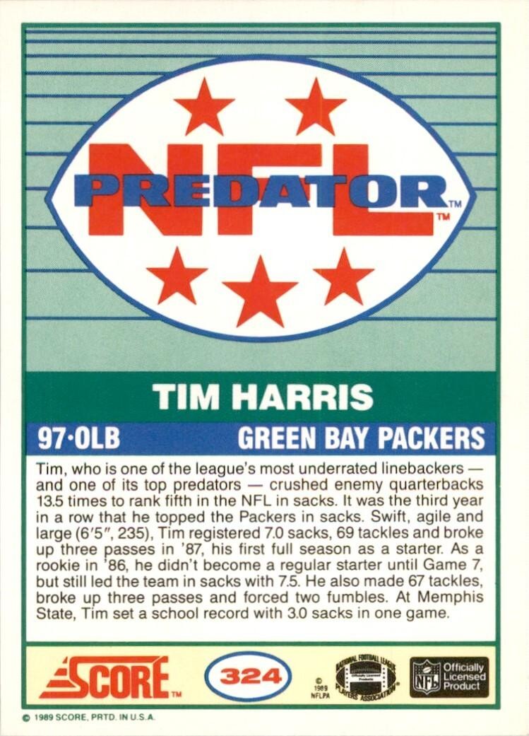 1989 SCORE TIM HARRIS GREEN BAY PACKERS #324