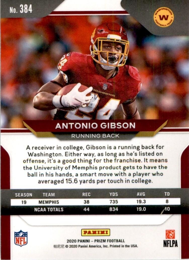 2021 PANINI PRIZM ANTONIO GIBSON WASHINGTON FOOTBALL TEAM #384