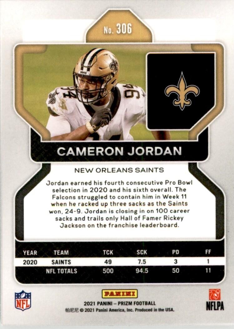 2021 PANINI PRIZM CAMERON JORDAN NEW ORLEANS SAINTS #306