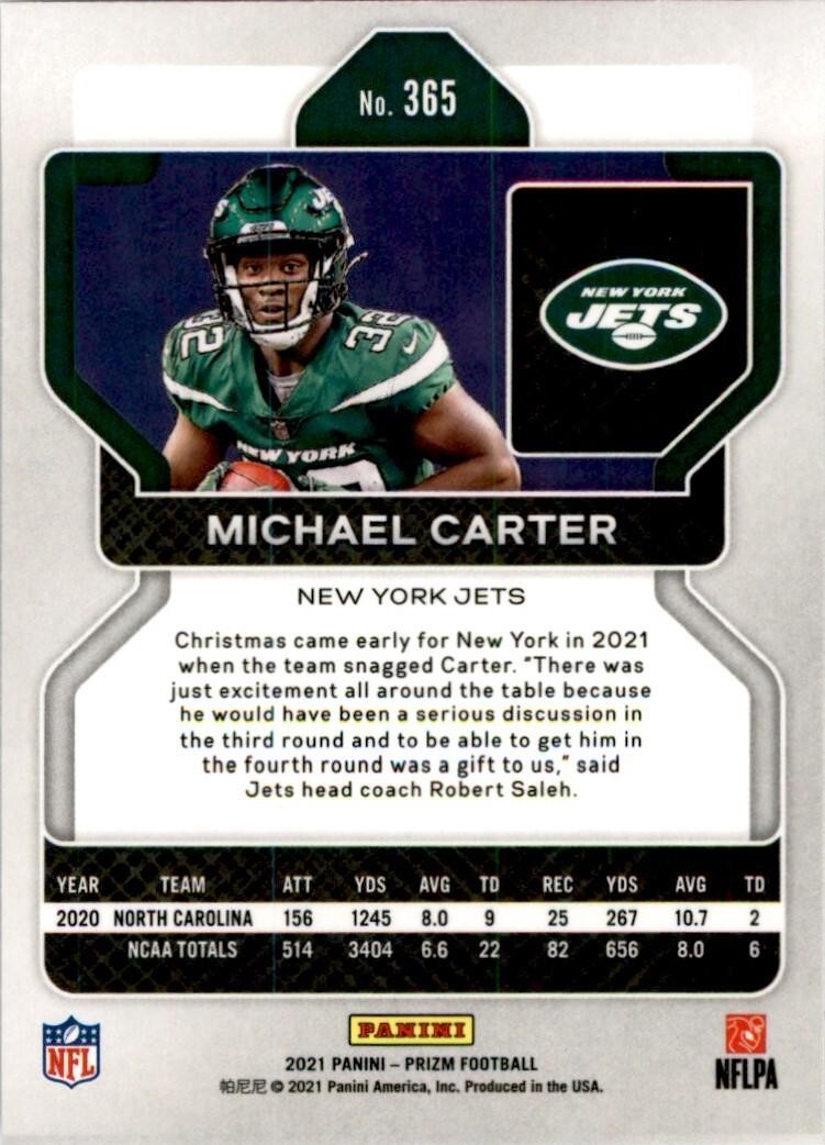 2021 PANINI PRIZM MICHAEL CARTER NEW YORK JETS #365
