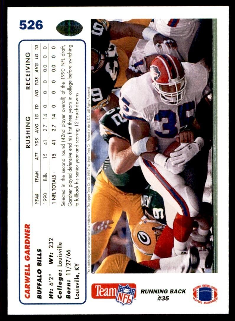 1991 UPPER DECK HIGH # SERIES CARWELL GARDNER BUFFALO BILLS #526