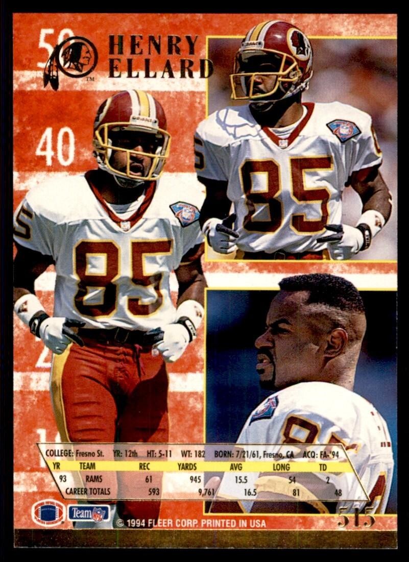 1994 FLEER ULTRA HENRY ELLARD WASHINGTON REDSKINS #515