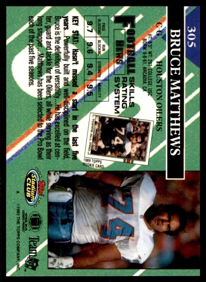 1993 STADIUM CLUB BRUCE MATTHEWS HOUSTON OILERS #305
