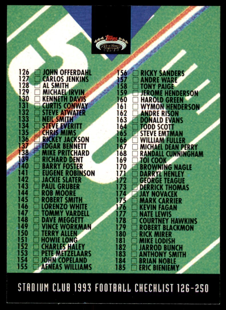 1993 STADIUM CLUB CHECKLIST 126-250 #240