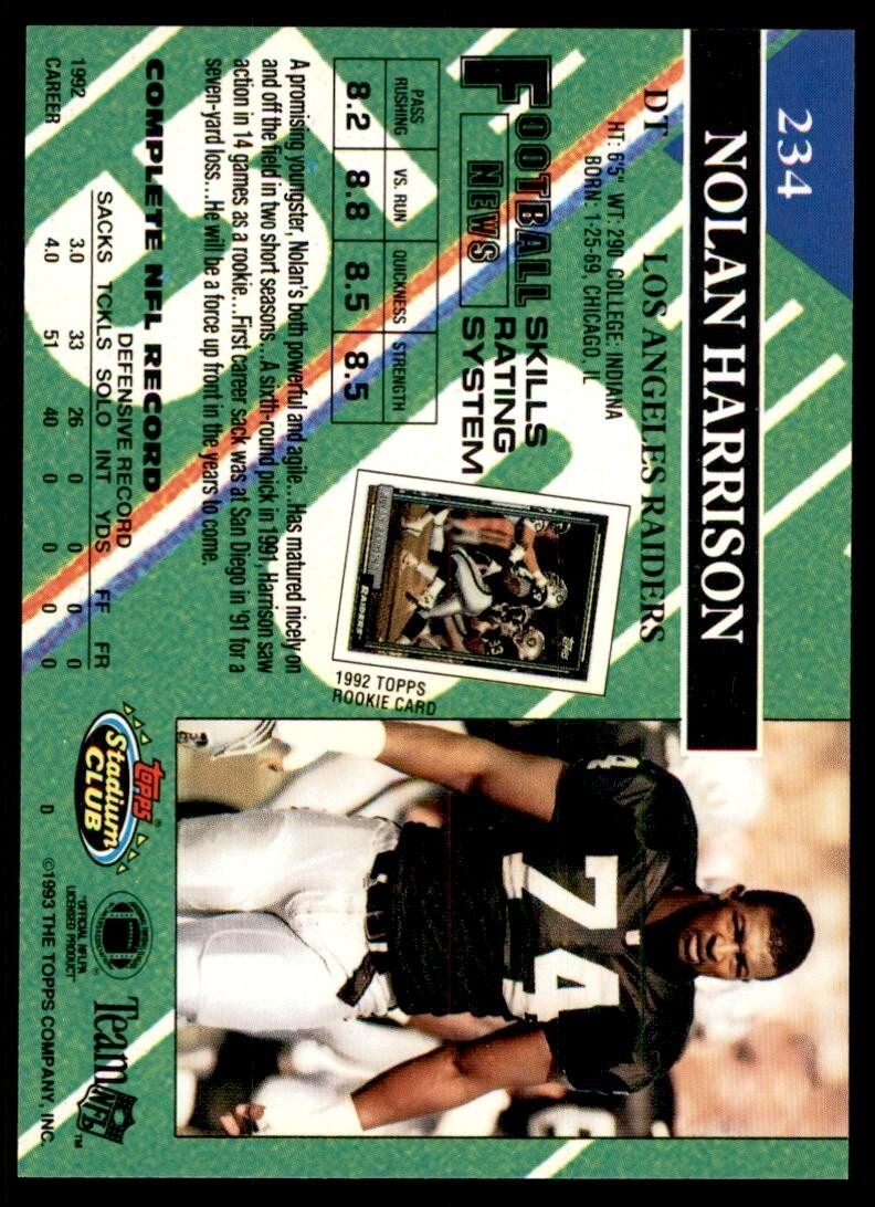 1993 STADIUM CLUB NOLAN HARRISON LOS ANGELES RAIDERS #234
