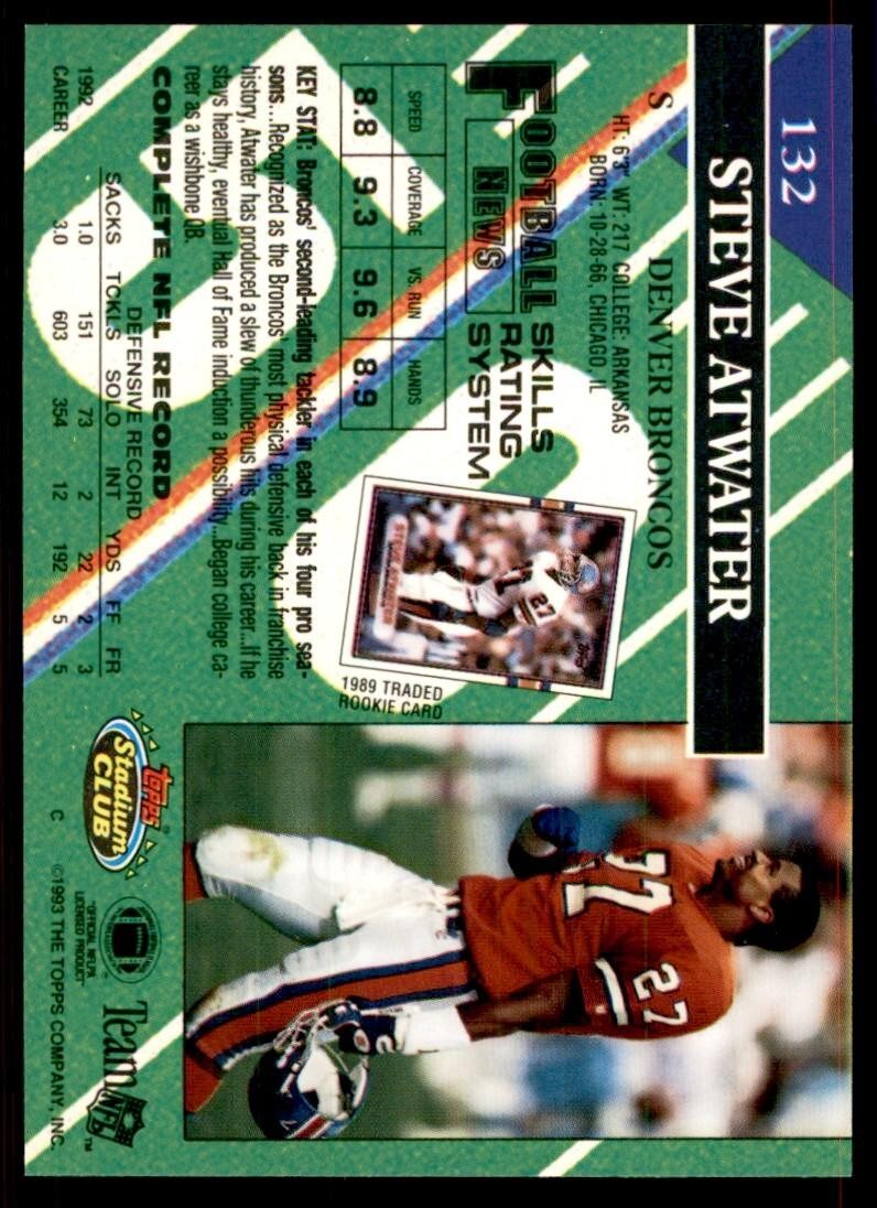 1993 STADIUM CLUB. STEVE ATWATER DENVER BRONCOS #132