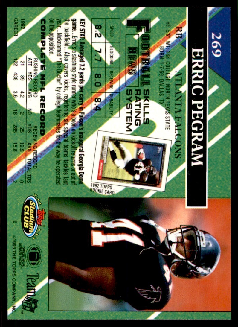1993 STADIUM CLUB. ERRIC PEGRAM ATLANTA FALCONS #269