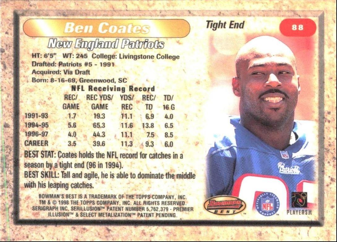 1998 Bowman's Best Ben Coates New England Patriots #88