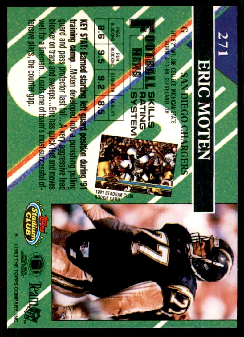 1993 STADIUM CLUB. ERIC MOTEN SAN DIEGO CHARGERS #271