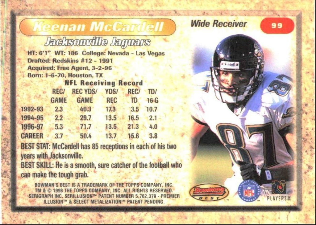 1998 Bowman's Best Keenan McCardell Jacksonville Jaguars #99