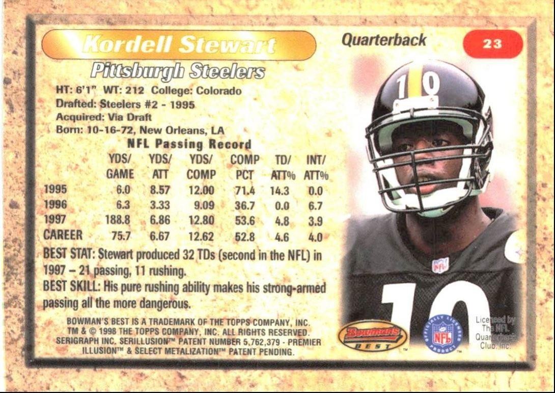 1998 Bowman's Best Kordell Stewart Pittsburgh Steelers #23