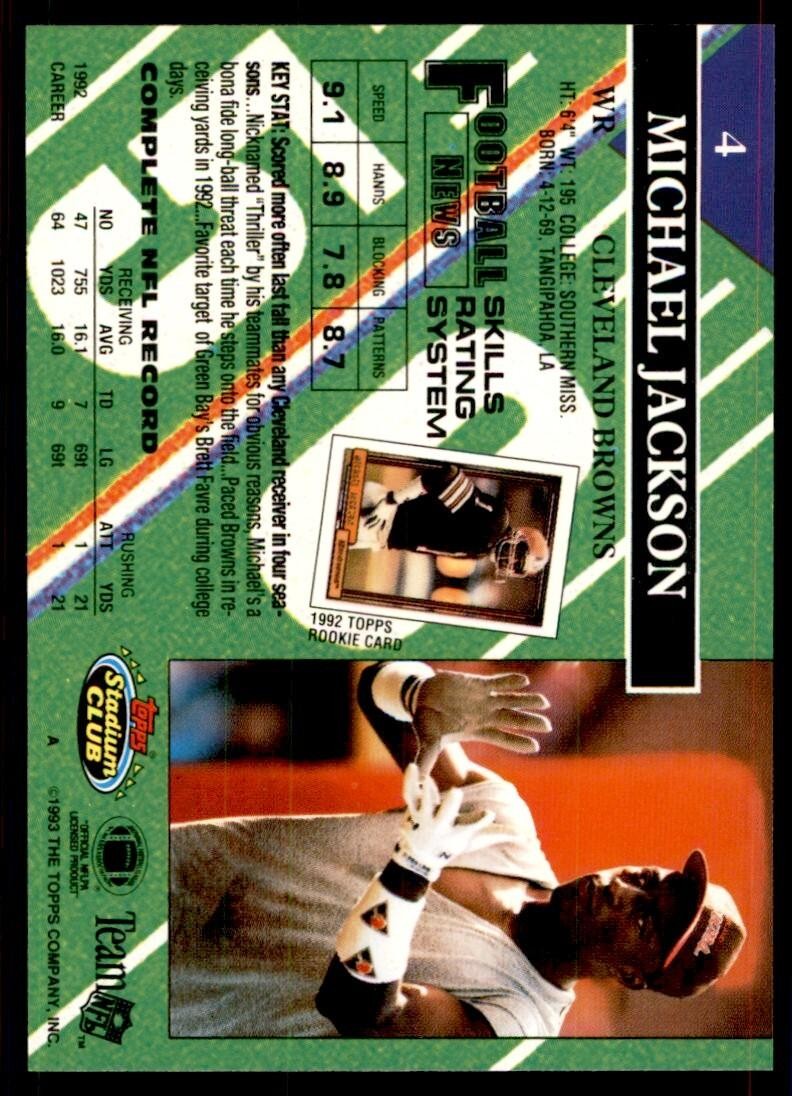 1993 STADIUM CLUB. MICHAEL JACKSON CLEVELAND BROWNS #4