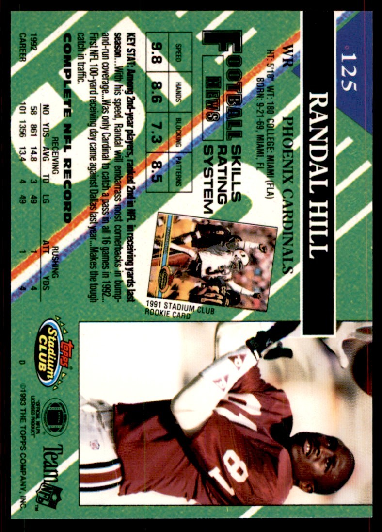 1993 STADIUM CLUB. RANDAL HILL PHOENIX CARDINALS #125