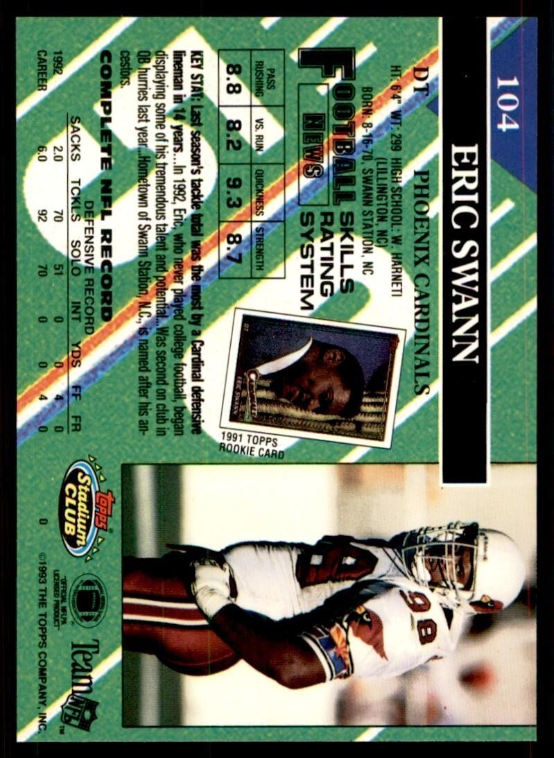 1993 STADIUM CLUB. ERIC SWANN PHOENIX CARDINALS #104