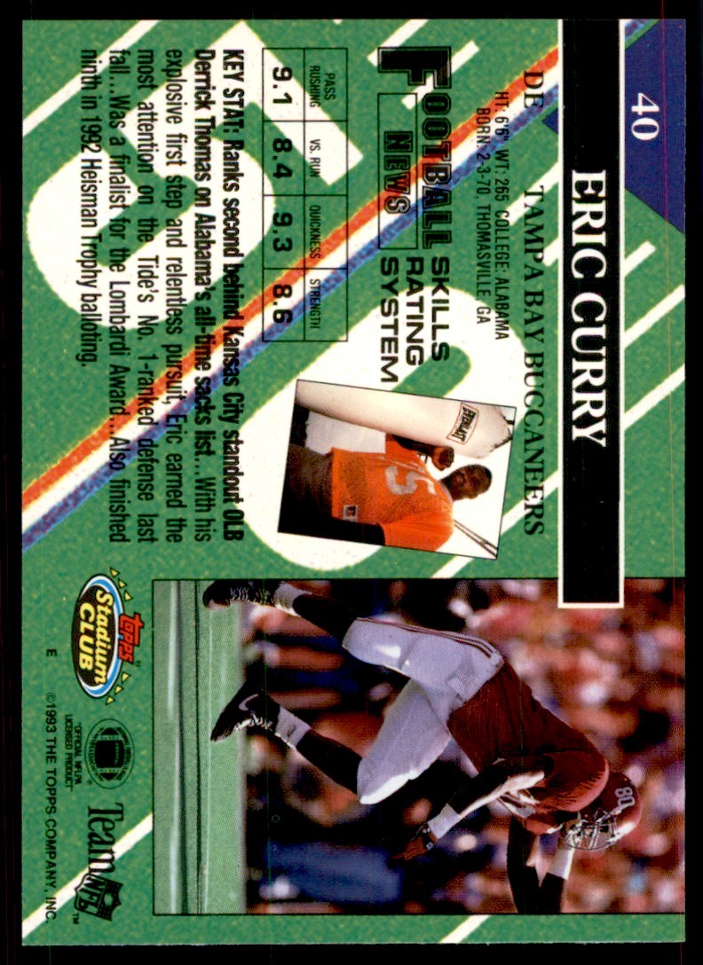1993 STADIUM CLUB. ERIC CURRY TAMPA BAY BUCCANEERS #40