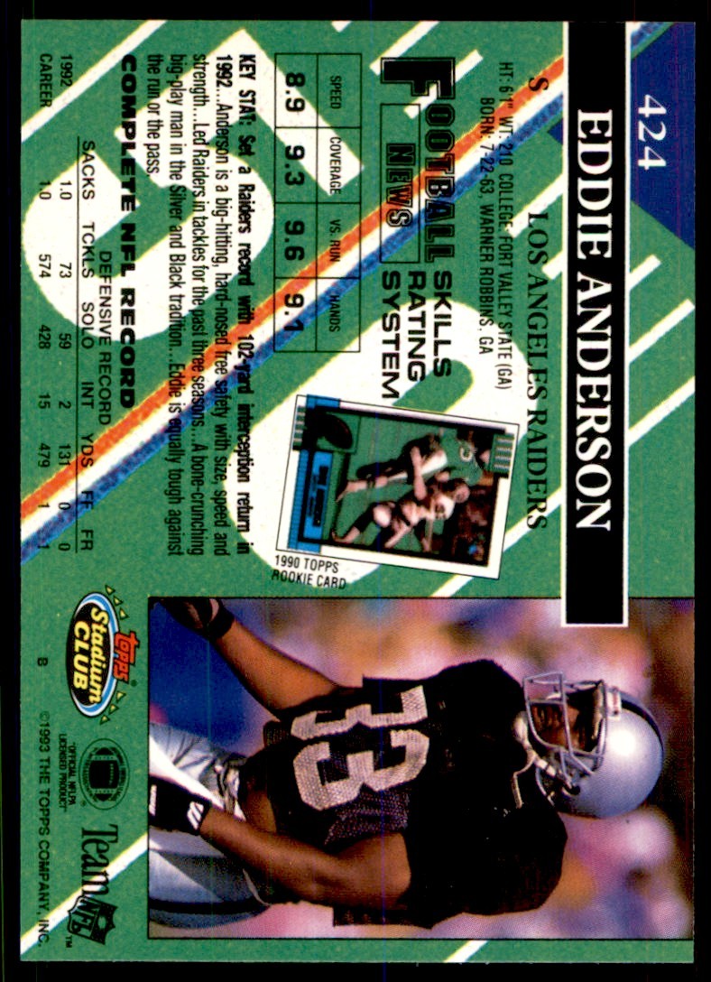 1993 STADIUM CLUB* EDDIE ANDERSON LOS ANGELES RAIDERS #424