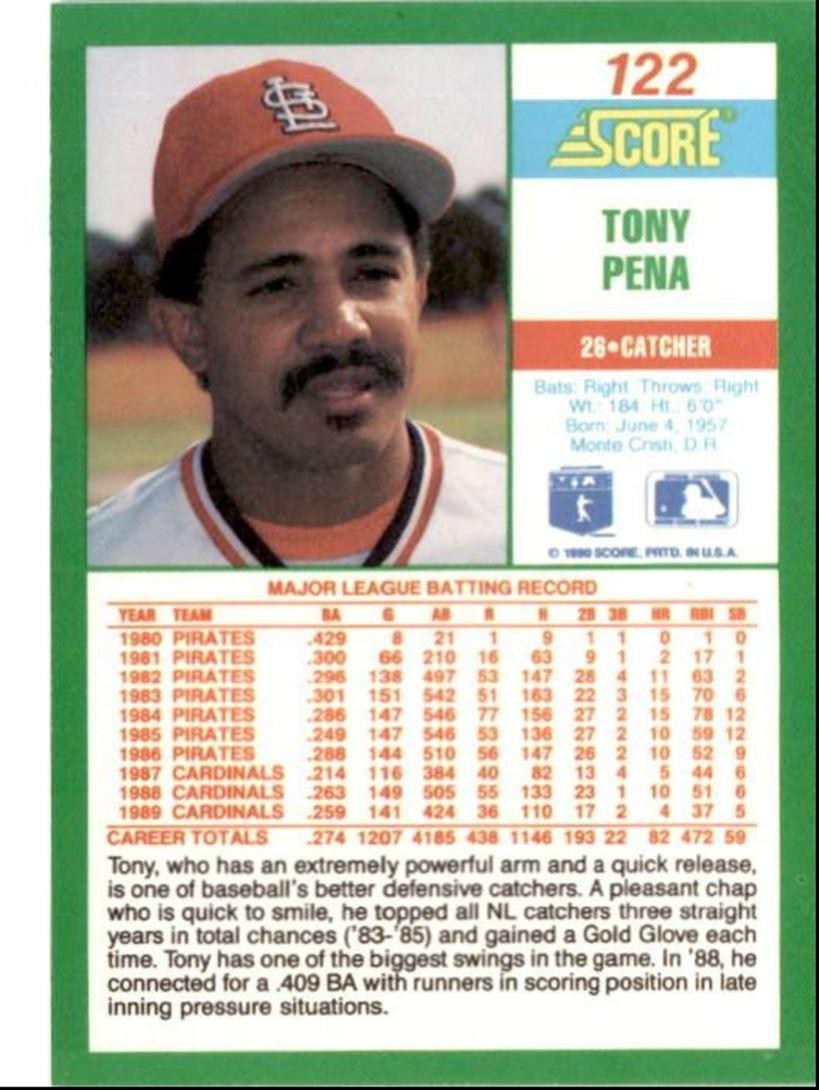 1990 Score Tony Pena St. Louis Cardinals #122