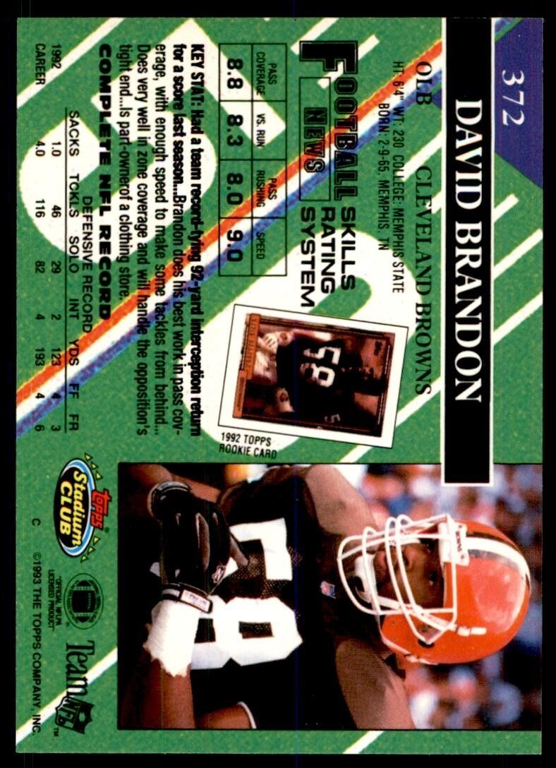 1993 STADIUM CLUB* DAVID BRANDON CLEVELAND BROWNS #372