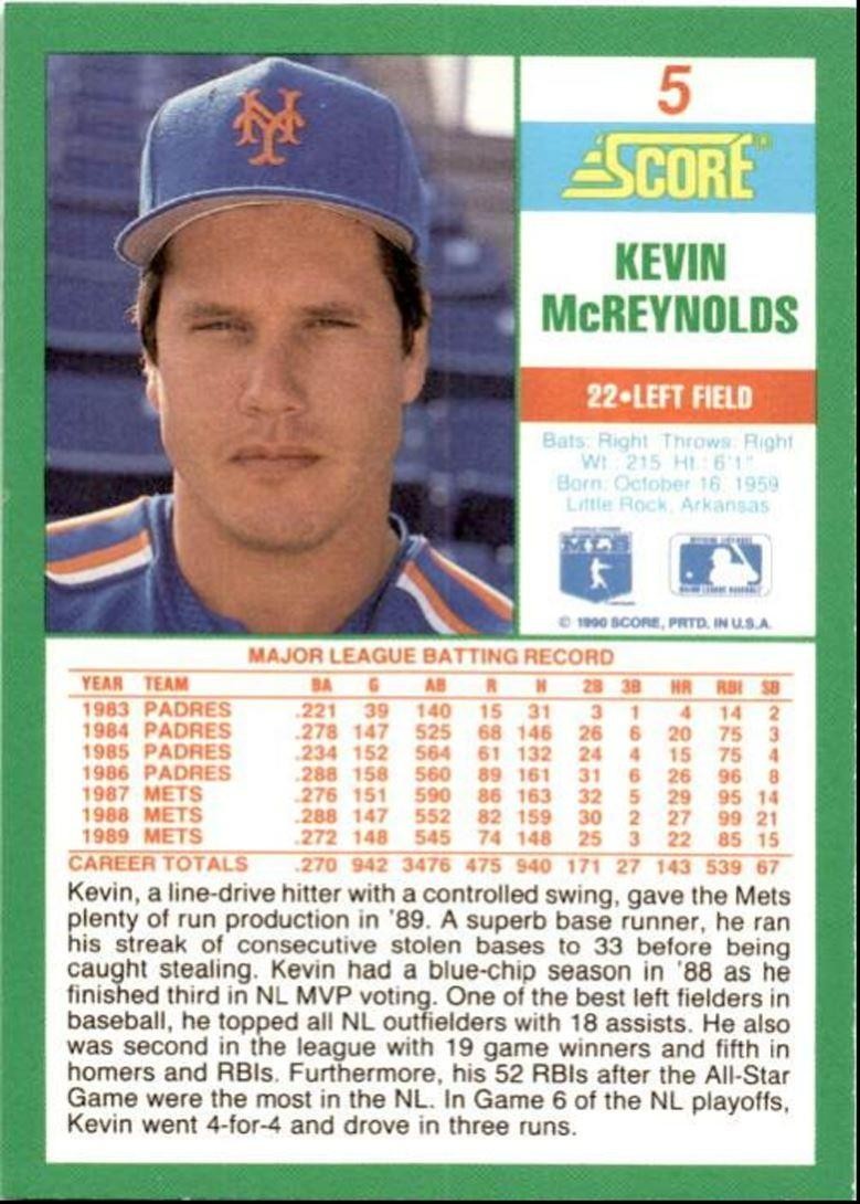 1990 Score Kevin McReynolds New York Mets #5