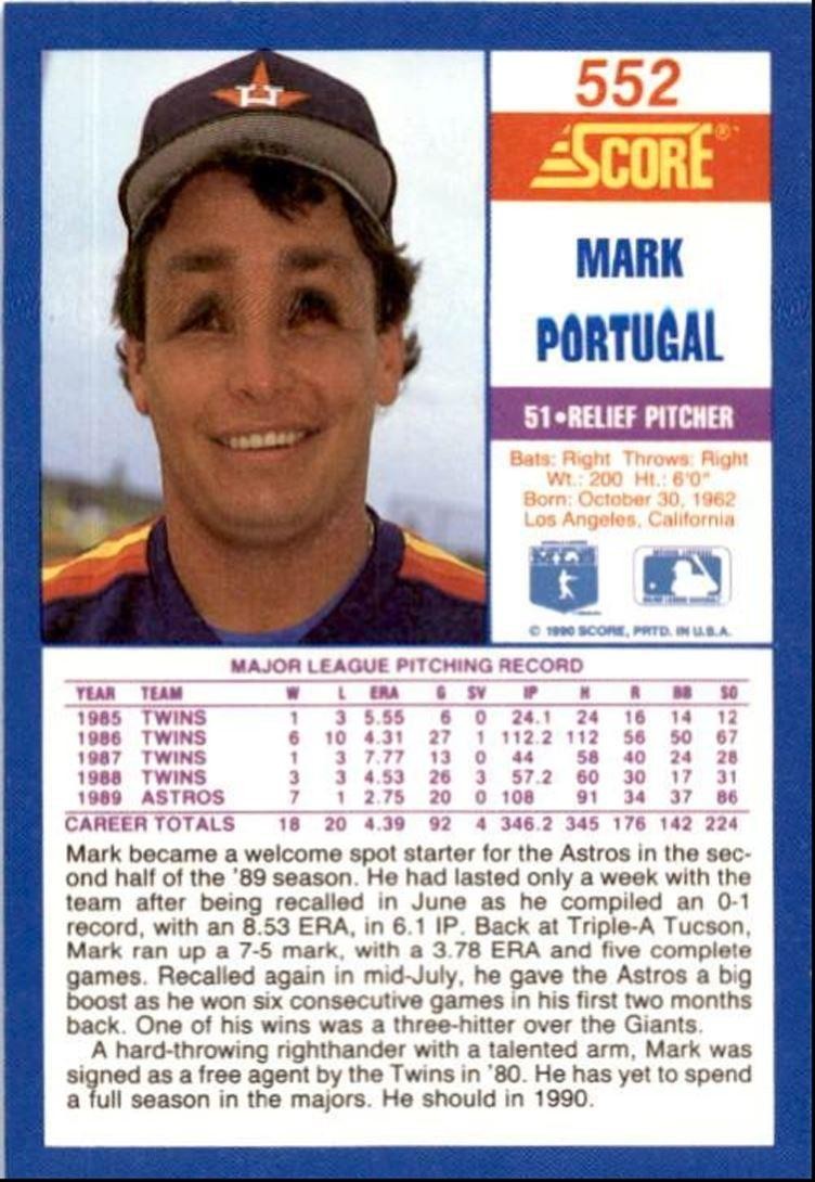 1990 Score Mark Portugal Houston Astros #552