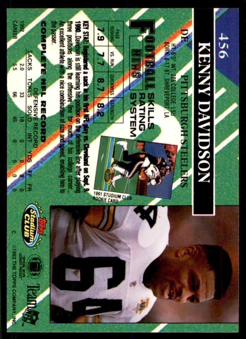 1993 STADIUM CLUB* KENNY DAVIDSON PITTSBURGH STEELERS #456
