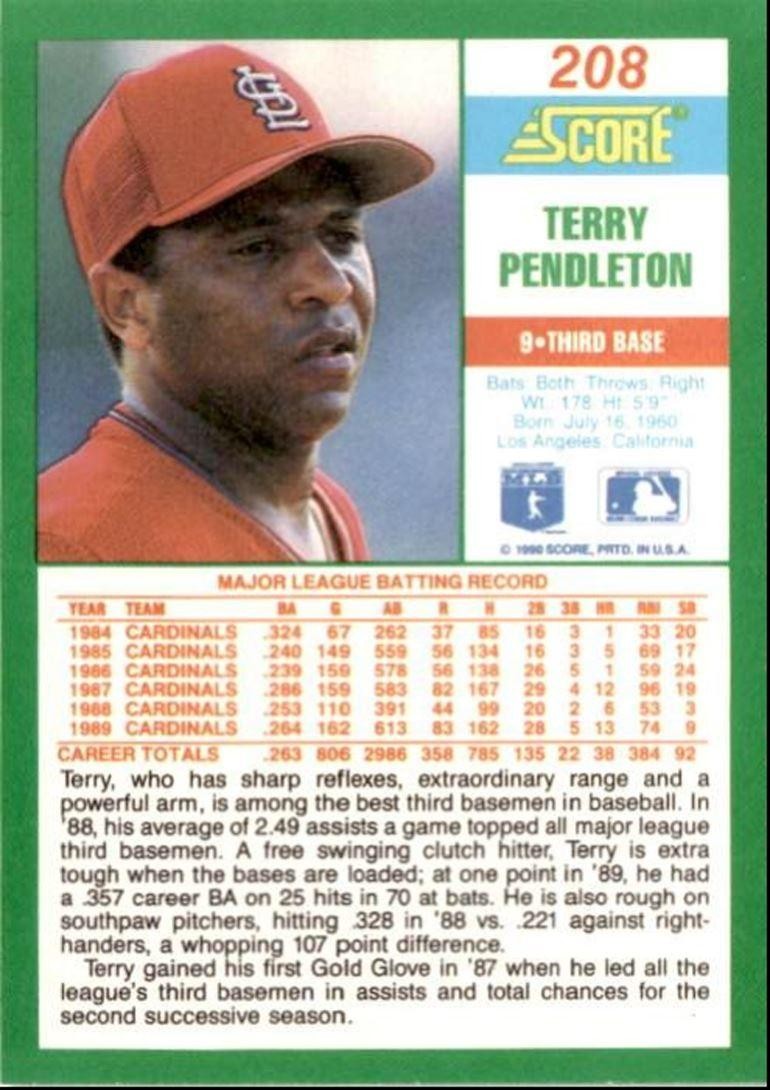 1990 Score Terry Pendleton St. Louis Cardinals #208