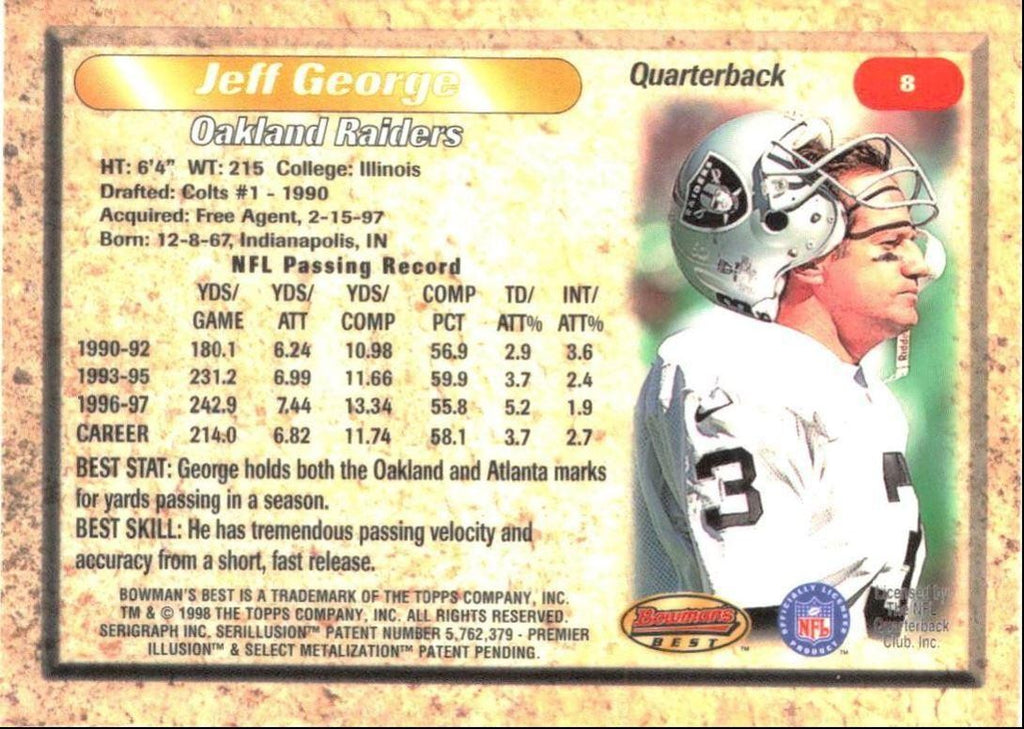 1998 Bowman's Best Jeff George Oakland Raiders #8