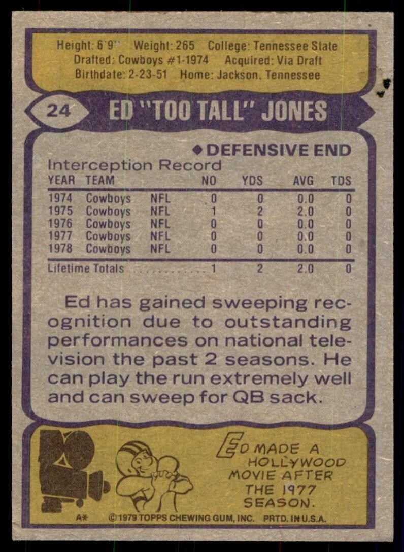 1979 Topps Ed Too Tall Jones Football Cards #24