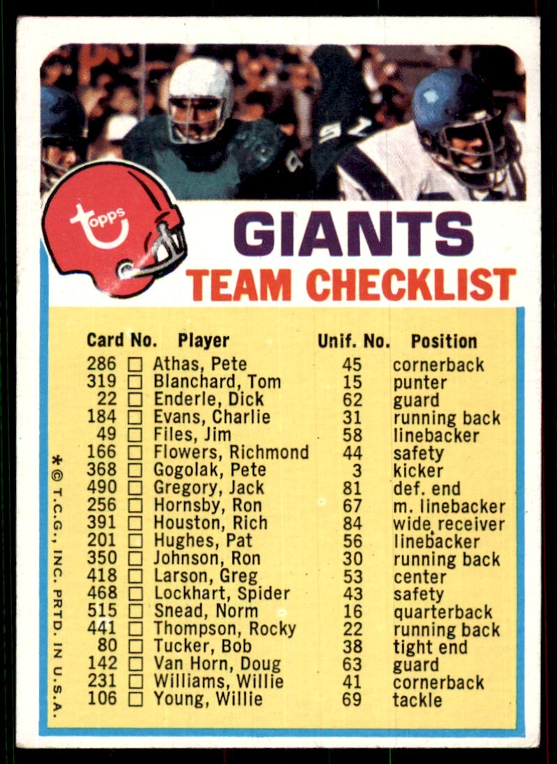 1973 Topps Giants Football Cards