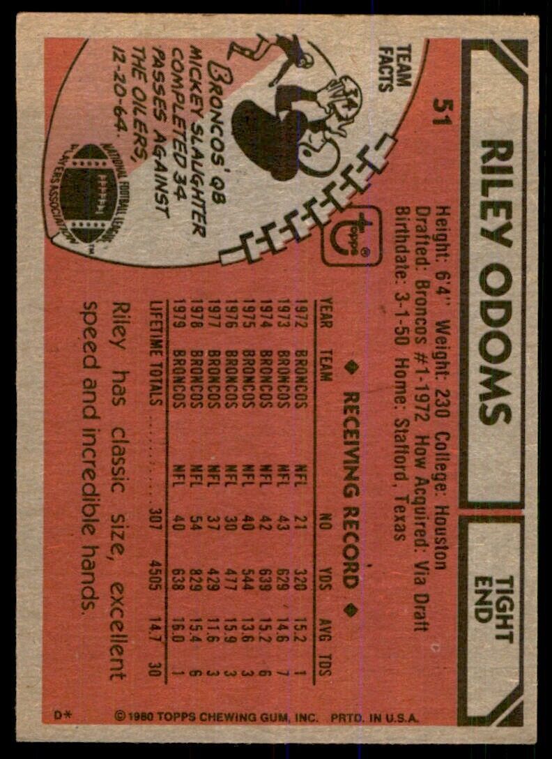1980 TOPPS RILEY ODOMS DENVER BRONCOS #51*