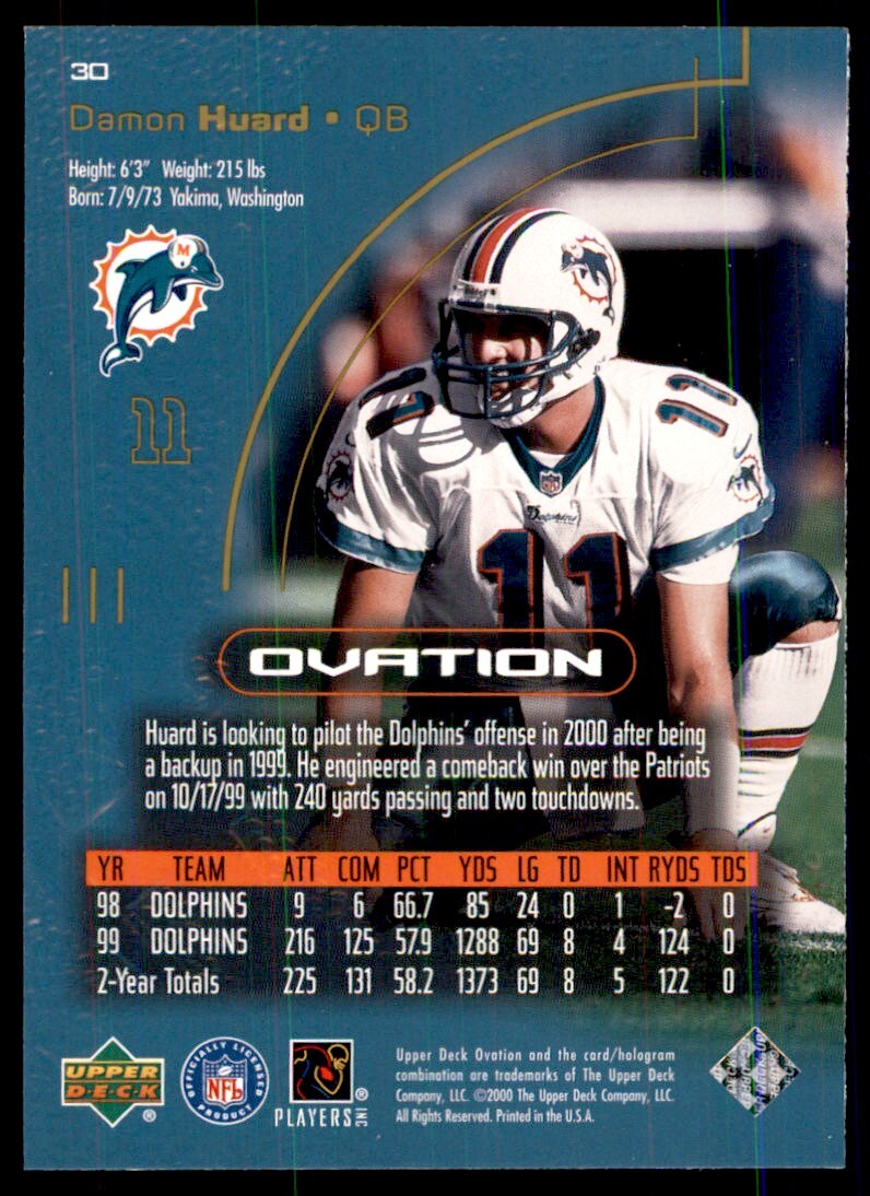 2000 Upper Deck Ovation Damon Huard Football Cards #30